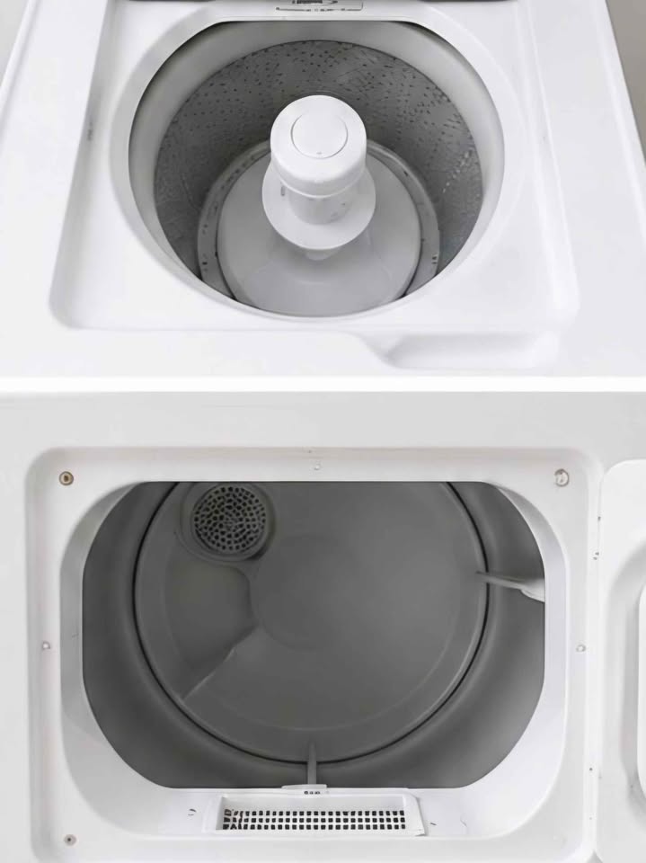Close-up of a clean, tested washer drum and dryer drum before delivery